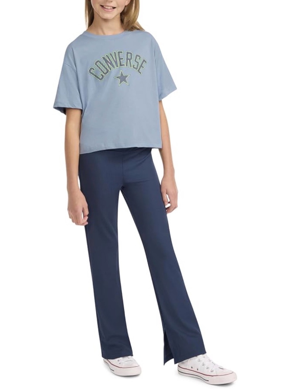 Converse Girls Boxy Logo S/S Tee & Flared Leggings  - Navy - S (8/10)